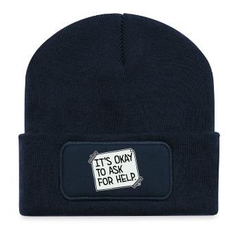 It's Okay To Ask For Help Help Questions Saying Logo - Recycled Patch Beanie - french navy - Front