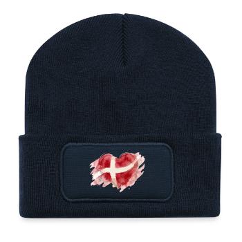 Denmark Heart Watercolor Painting - Recycled Patch Beanie - french navy - Front