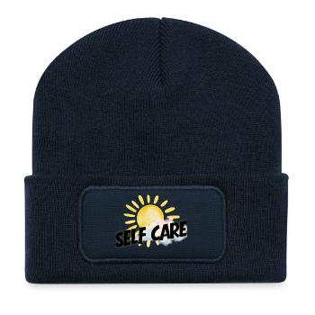 Selbstfürsorge Sonne – Sanfter Optimismus - Recycelte Patch Beanie - French Navy - Vorne
