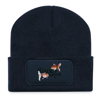 Fancy Goldfish Script Print - Recycled Patch Beanie - french navy - Front