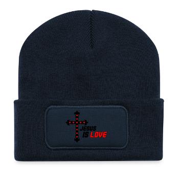 Jésus, c’est l’Amour - Beanie recyclé à patch - bleu marine - Devant