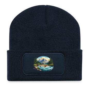Fisch im Fluss - im Wald - Recycelte Patch Beanie - French Navy - Vorne