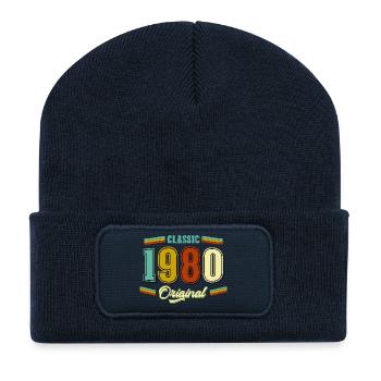 46. Geburtstag Classic Original 1980 Retro - Recycelte Patch Beanie - French Navy - Vorne