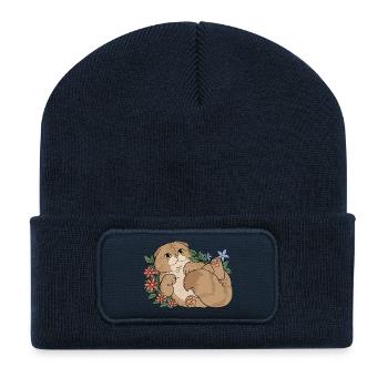 Florales Scottish Fold-Kätzchen - Recycelte Patch Beanie - French Navy - Vorne