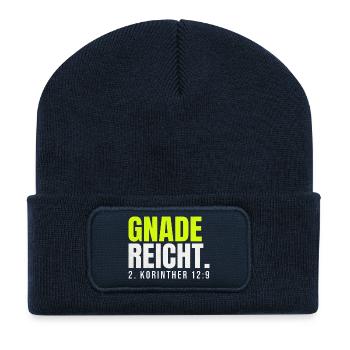 Gnade reicht – 2. Korinther 12,9 - Recycelte Patch Beanie - French Navy - Vorne