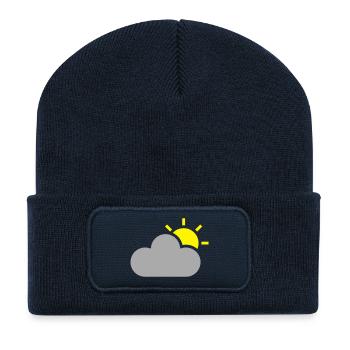 Wetter-Symbol - Sonne & Wolken - Recycelte Patch Beanie - French Navy - Vorne