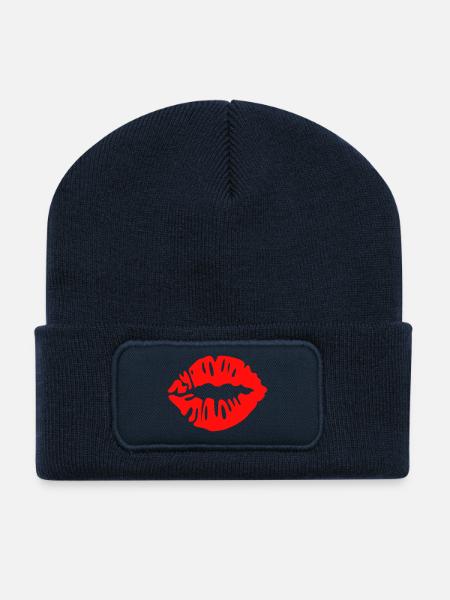 lippen - kuss - Recycelte Patch Beanie - French Navy