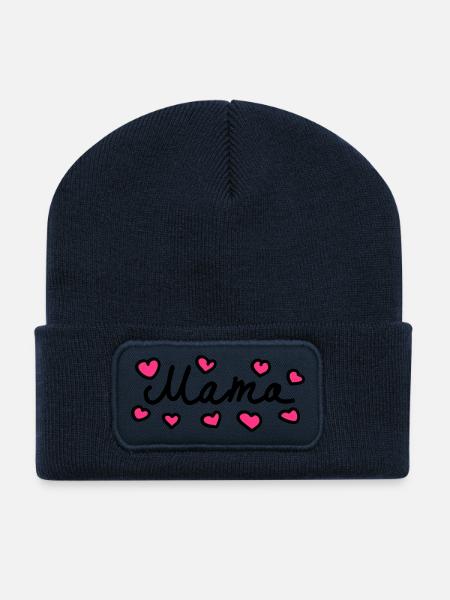 Mama - Herz - 2 - Recycelte Patch Beanie - French Navy