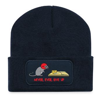 Never ever give up - Recycled Patch Beanie - french navy - Front