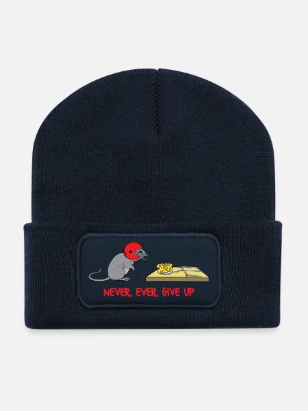 Never ever give up - Recycled Patch Beanie - french navy