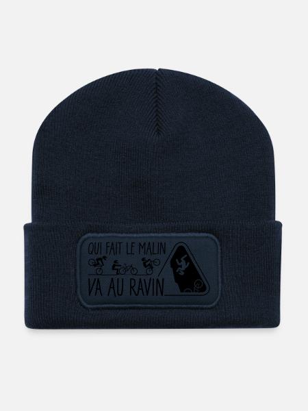 Qui fait le malin, va au ravin - Beanie recyclé à patch - bleu marine