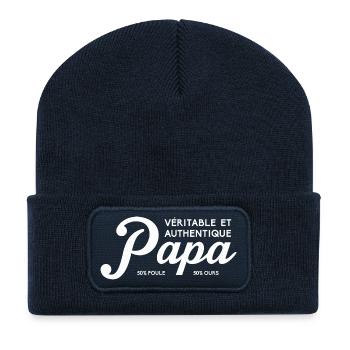 Papa au top - Beanie recyclé à patch - bleu marine - Devant