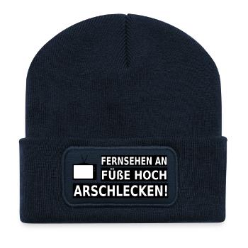 Regarder la télé, les pieds en l'air, rimming! - Beanie recyclé à patch - bleu marine - Devant