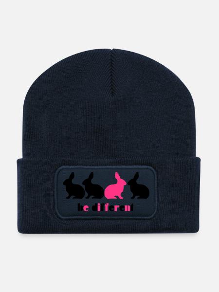 Be different Hase Bunny Unikat Einzigartig 2c - Recycelte Patch Beanie - French Navy