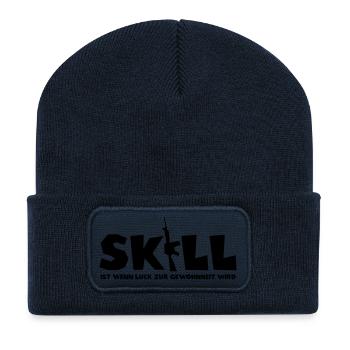 skill ist wenn luck zur gewohnheit wird - Recycelte Patch Beanie - French Navy - Vorne