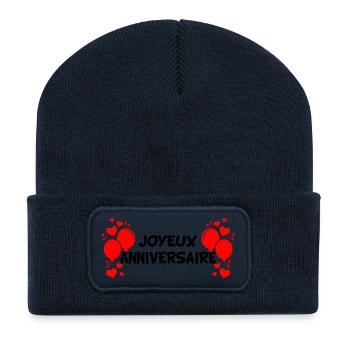 Joyeux Anniversaire - Beanie recyclé à patch - bleu marine - Devant