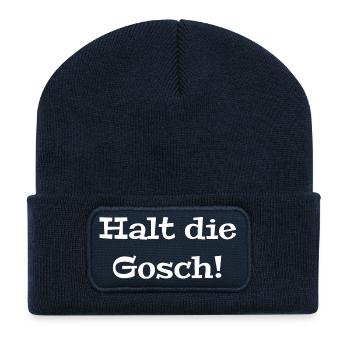 freche mundartsprüche, halt die gosch - Recycelte Patch Beanie - French Navy - Vorne