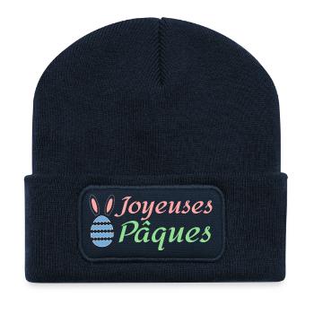 Joyeuses Pâques - Beanie recyclé à patch - bleu marine - Devant