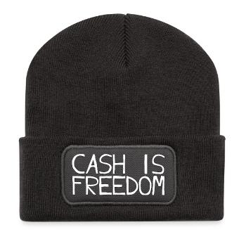 CASH IS FREEDOM - Recycelte Patch Beanie - Dunkelgrau - Vorne