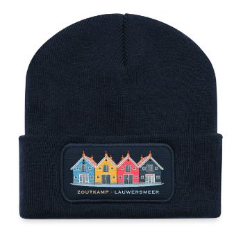 Zoutkamp, Groningue, Pays-Bas, maisons colorées - Beanie recyclé à patch - bleu marine - Devant