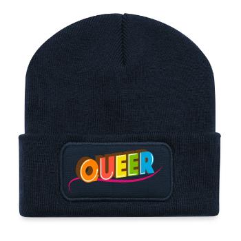 Queer Typo pour le mois des fiertés Égalité des droits LGBTQ - Beanie recyclé à patch - bleu marine - Devant