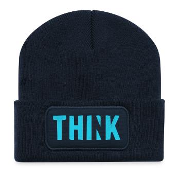 THINK Blue | Cooles Streetwear-Typo-Design - Recycelte Patch Beanie - French Navy - Vorne