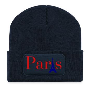 Paris Red Text with Blue Eiffel Tower - Recycled Patch Beanie - french navy - Front