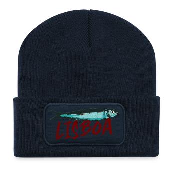 Sardine Lissabon Illustration Portugal im Sommer - Recycelte Patch Beanie - French Navy - Vorne