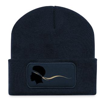 Minimalist Black And White Afro - Recycled Patch Beanie - french navy - Front