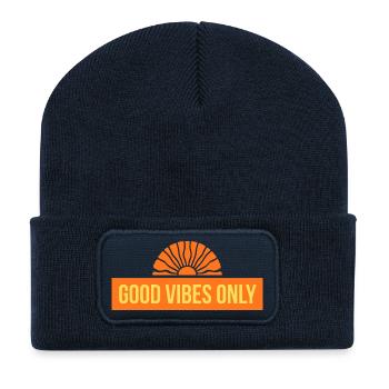 Que de bonnes vibrations au lever du soleil - Beanie recyclé à patch - bleu marine - Devant