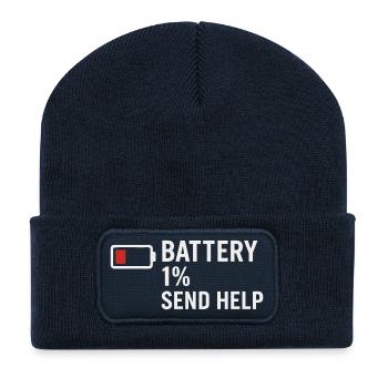 Battery 1% – Send Help | Morgenmuffel - Recycelte Patch Beanie - French Navy - Vorne