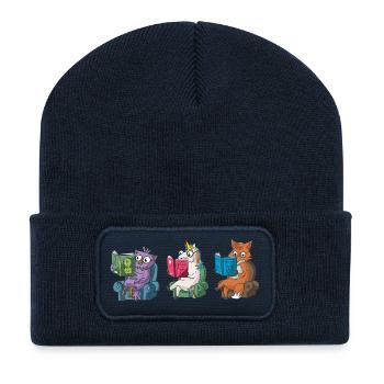 Animaux mignons lisant Conception de Croyez en vous - Beanie recyclé à patch - bleu marine - Devant