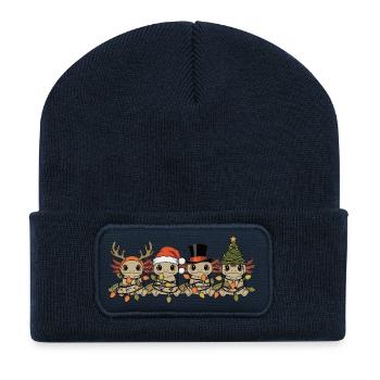 Axolotl Vintage Christmas Lights Gift - Recycled Patch Beanie - french navy - Front