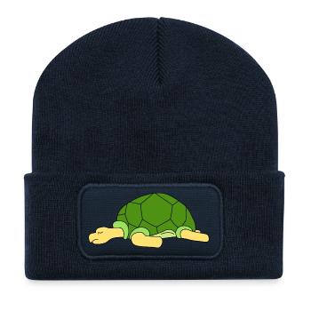 Cute Lazy Turtle Sleeping Funny Reptile Pet Owner - Recycled Patch Beanie - french navy - Front