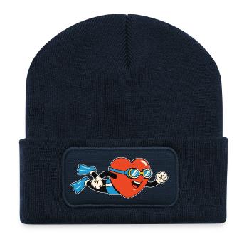 Heart diver with fins and diving goggles - Recycled Patch Beanie - french navy - Front