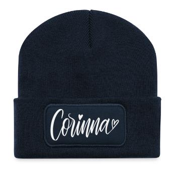 Corinna Écriture manuscrite avec cœur - Beanie recyclé à patch - bleu marine - Devant