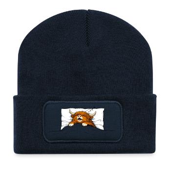 Sleeping Cow – Cozy Animal Motif - Recycled Patch Beanie - french navy - Front