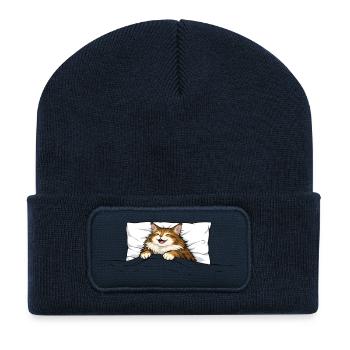 Schlafende Katze – Süßes Kuschel Tier Design - Recycelte Patch Beanie - French Navy - Vorne