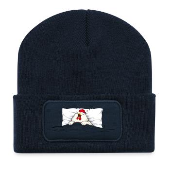 Poulet endormi – Motif câlin d’animaux mignons - Beanie recyclé à patch - bleu marine - Devant