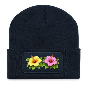Hibiskus Tropenblumen - Recycelte Patch Beanie - French Navy - Vorne