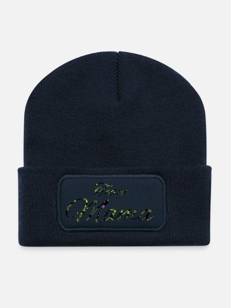 Bonne Année Green Leaves Script - Recycled Patch Beanie - french navy