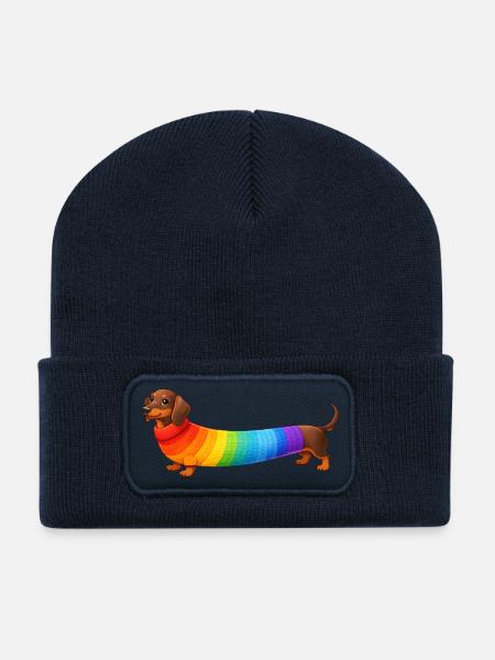Dackel mit Regenbogen Pullover - Recycelte Patch Beanie - French Navy