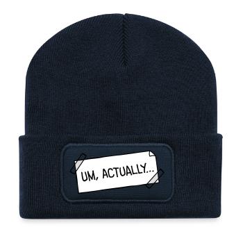 Um Actually Zettel Geklebt Nerd Klugscheißer Logo - Recycelte Patch Beanie - French Navy - Vorne