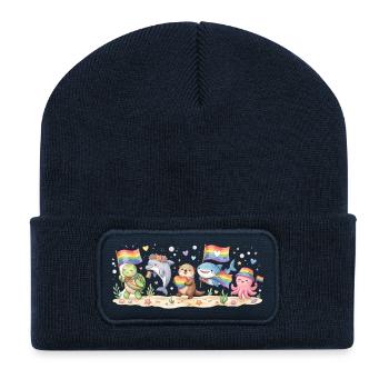 Mois de la fierté LGBTQ - Rainbow Aninals - Beanie recyclé à patch - bleu marine - Devant