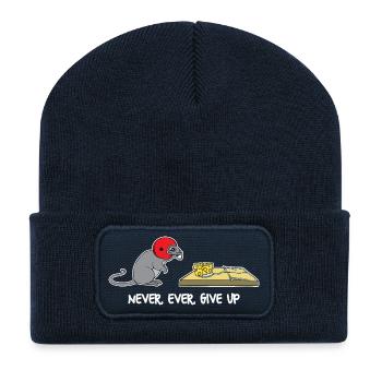 Never ever give up - Recycled Patch Beanie - french navy - Front