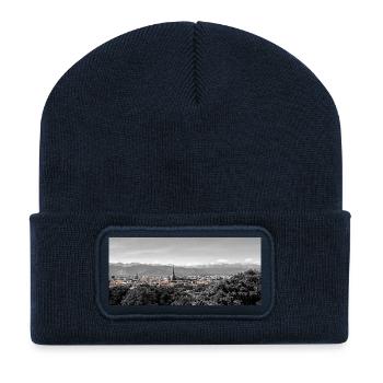 Panorama urbain avec montagnes - Beanie recyclé à patch - bleu marine - Devant