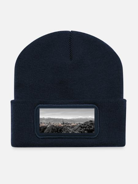 City panorama with mountains - Recycled Patch Beanie - french navy
