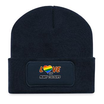 Love has many colours Gay Homo amour cadeau - Beanie recyclé à patch - bleu marine - Devant