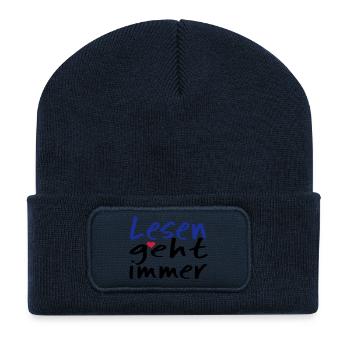 Lesen geht immer! - Recycelte Patch Beanie - French Navy - Vorne