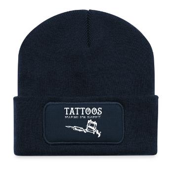 Tattoo / Tätowierung: Tattoos Makes Me Happy - Recycelte Patch Beanie - French Navy - Vorne
